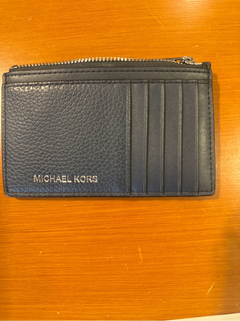Michael Kors Navy Leather Card Case with Zip Coin Pocket